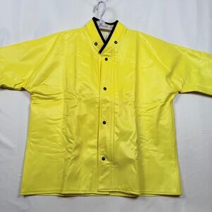 Neese Mens Yellow Rain Jacket Button Front Black Trim Large Made in USA Vintage